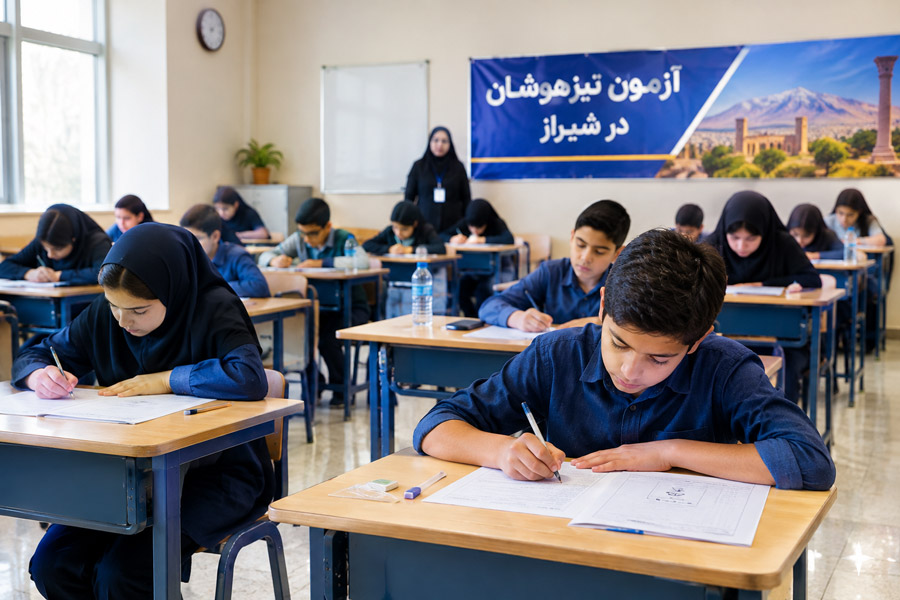 دانش‌آموزان در حال شرکت در آزمون حضوری تیزهوشان در شیراز