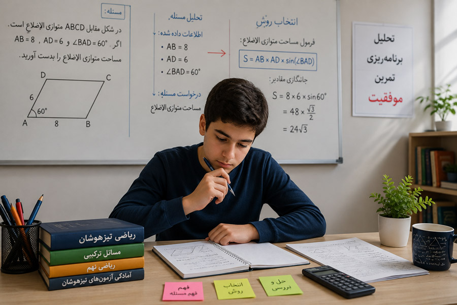 دانش‌آموز در حال تحلیل مسئله ریاضی